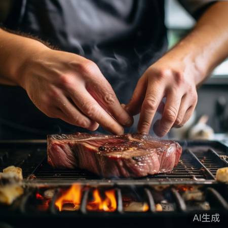 轻柔按摩牛排，让肉纤维放松。