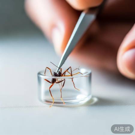 轻柔夹蚂蚁入容器