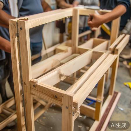 木板组装成框架，螺丝螺母固定