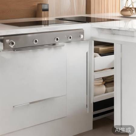 白色集成灶厨房，空间利用新风尚