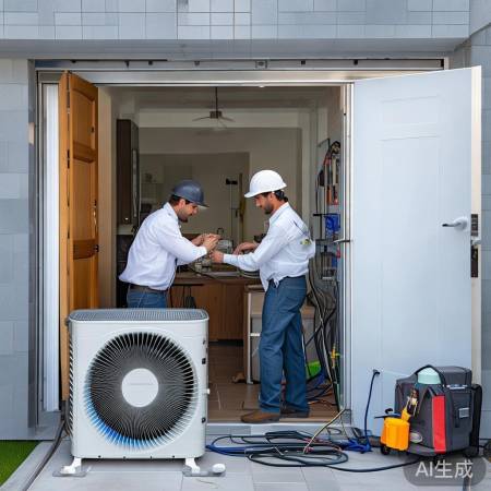 安装空气能,找师傅沟通。