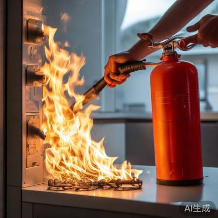 切断电源，用干粉灭火器灭火