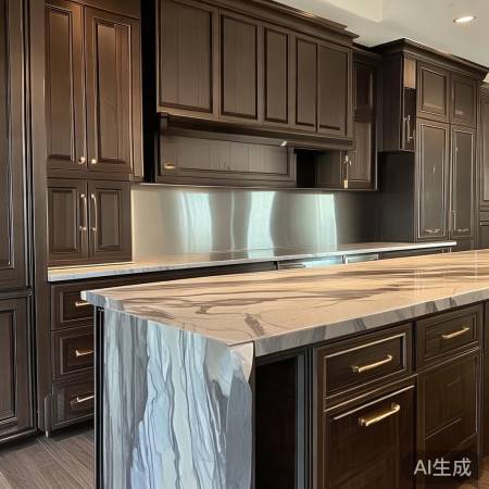 深色橱柜，层次高，操作空间大